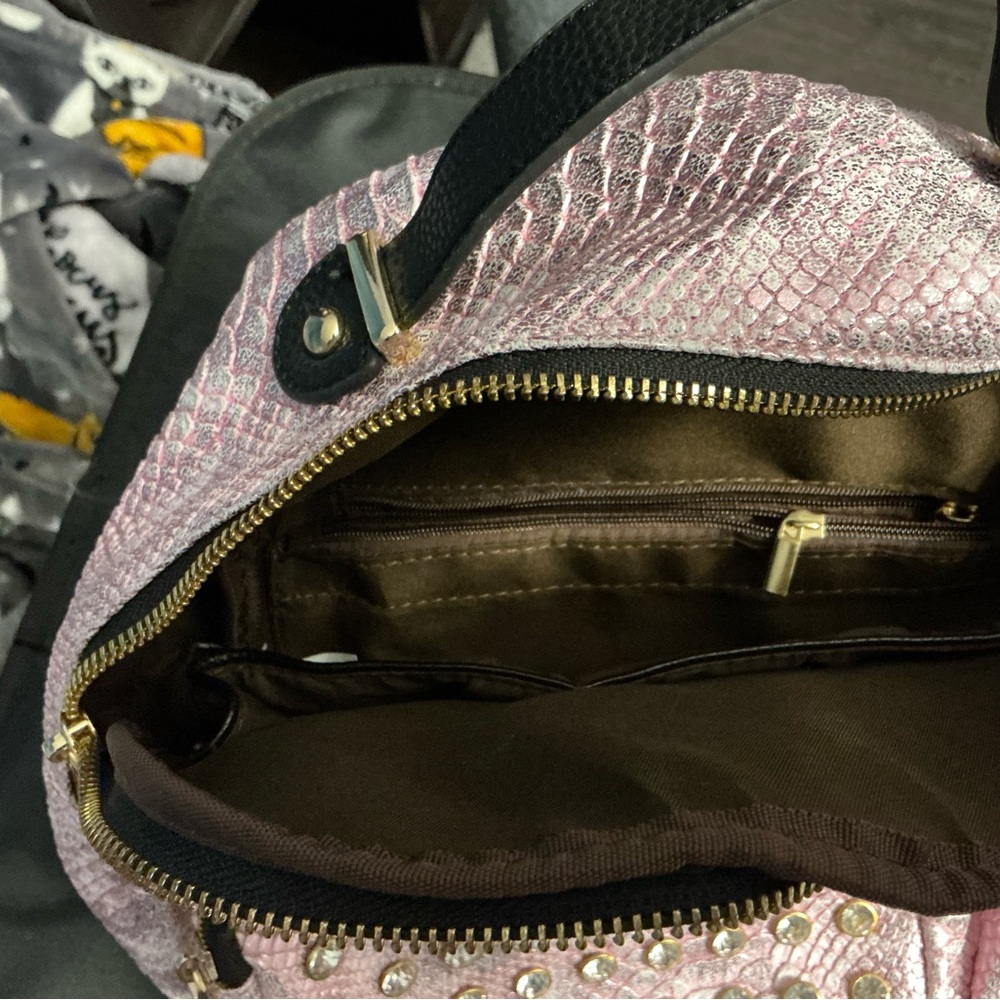 Metallic Pink and Rhinestone Studded Backpack - Picture 3 of 3